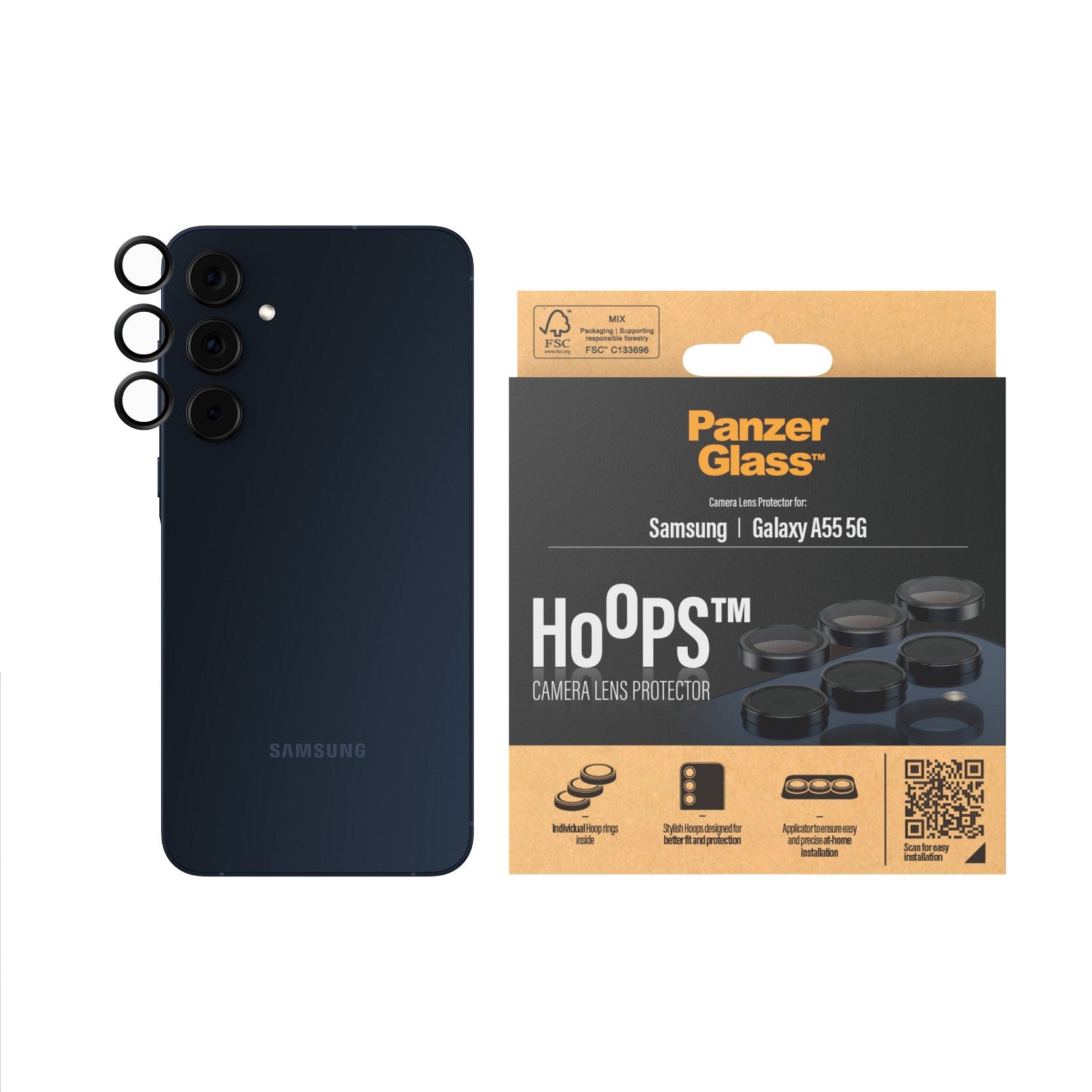 PanzerGlass® Hoops® Kameralinsebeskytter Samsung Galaxy A55 5G | Sort